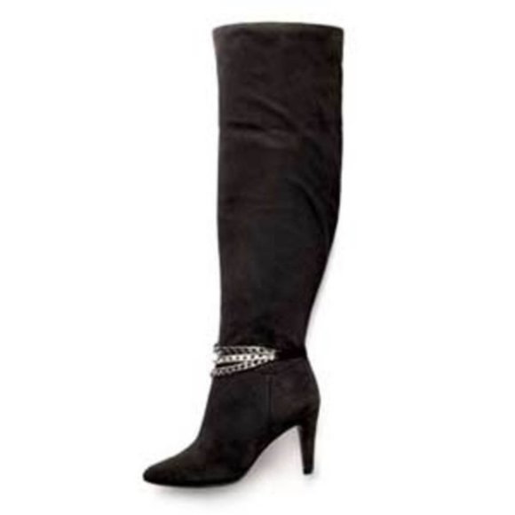 Fashion Nova Shoes - Fashion Nova Velvet Heart Chain Knee High Boots